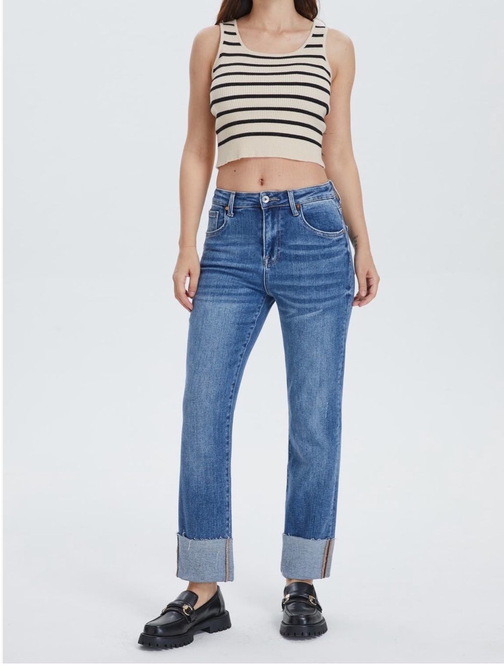 Bayeas High Waist Cuffed Raw Hem‎ Straight Leg Jeans Women’s Size 28